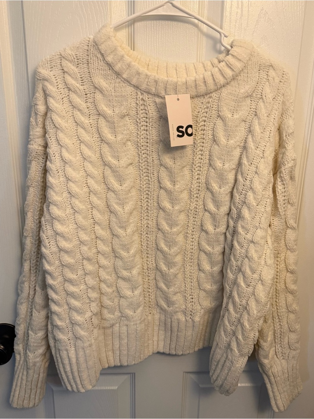 Title: SO Bright White Chenille Cable Knit Sweater